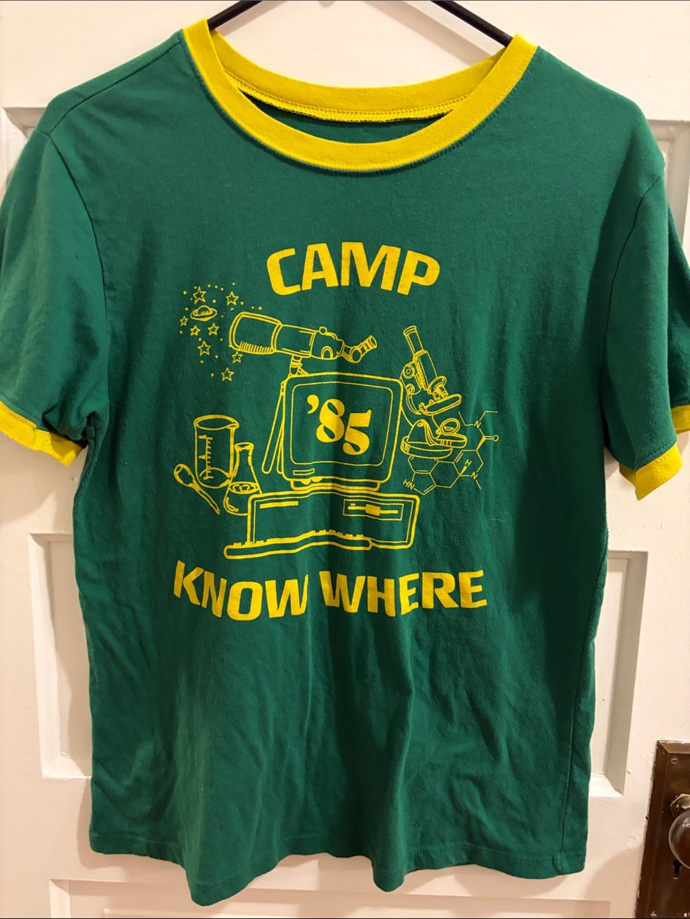 'Camp Know Where '85 Green & Yellow Ringer T-Shirt